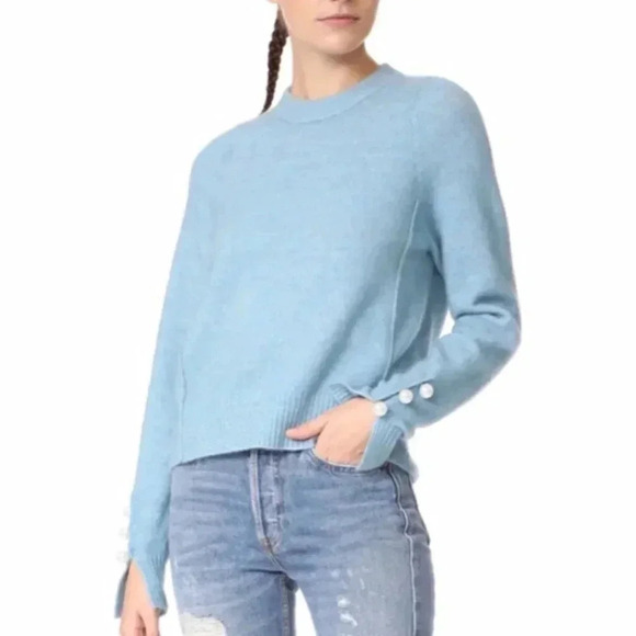 3.1 Phillip Lim Lofty Pullover Sweater Blue Alpaca Pearl Cuffs Size Small - Picture 1 of 7